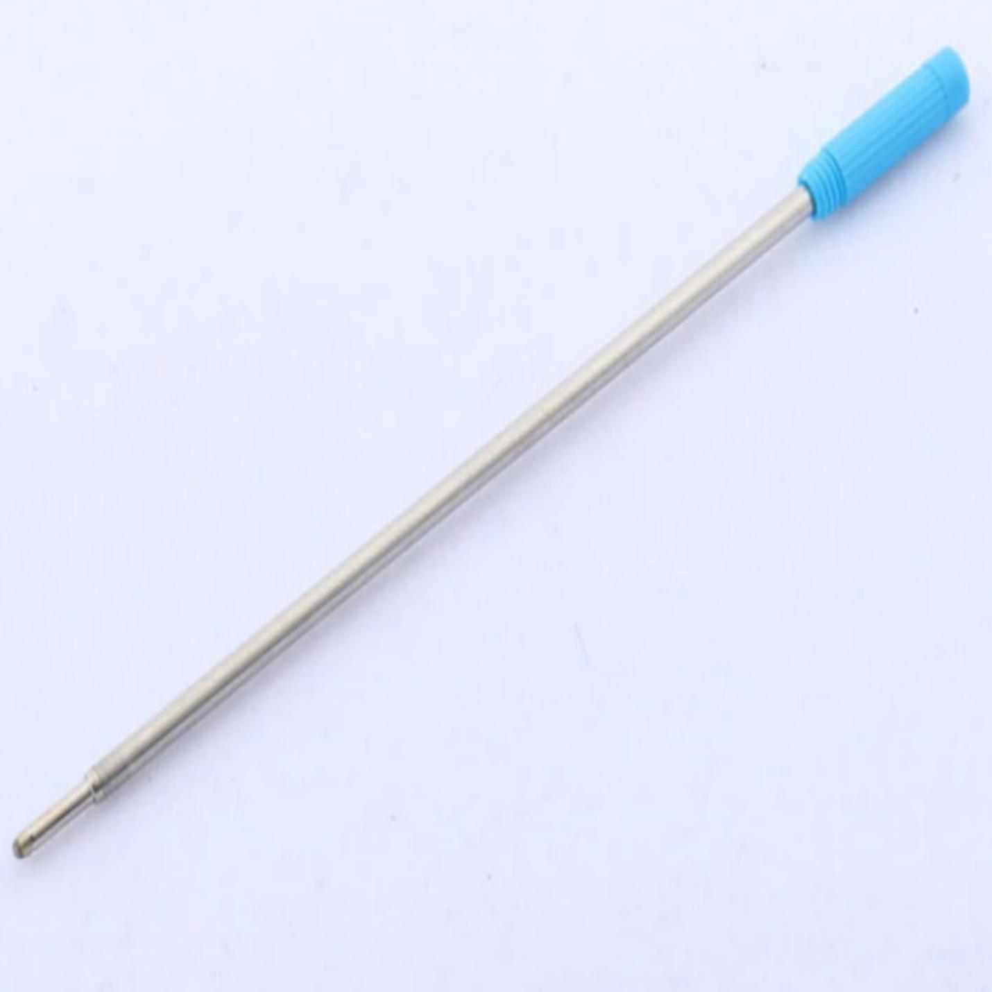 Een milieuvriendelijke precisieschroevendraaier met een blauw handvat op een witte achtergrond. Nooit meer zonder inkt met deze handige set van 5 balpennavullingen.
