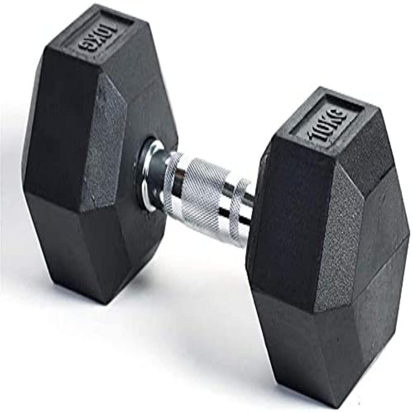 Een enkel zeshoekig anti-rol zwart Weerstandstraining halster met een metalen grip, gelabeld met het gewicht "15lb" op een witte achtergrond.