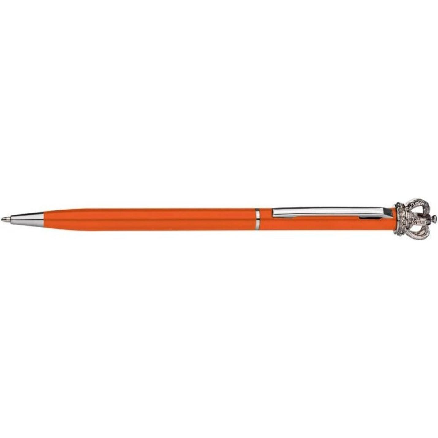 Ontdek de pracht en functionaliteit van onze Oranje Swarovski-pen met een decoratief element aan het uiteinde.