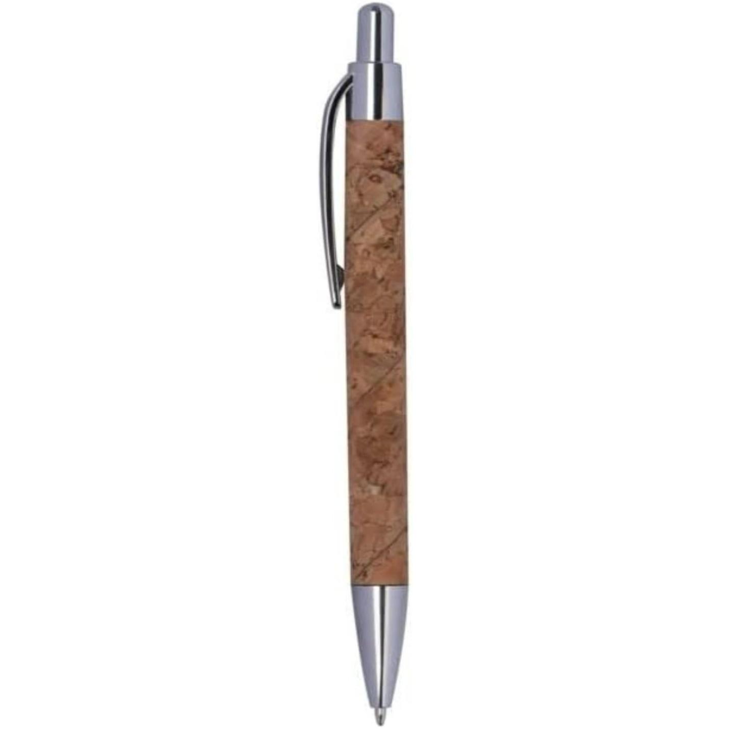 Elegante, milieuvriendelijke kurken balpen met metalen accenten.