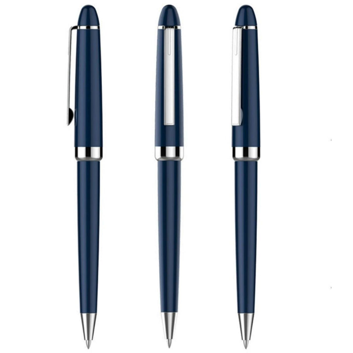 Drie Schrijf in stijl met onze duurzame metalen balpennen met zilveren accenten en een comfortabele parallel geplaatste handgreep.