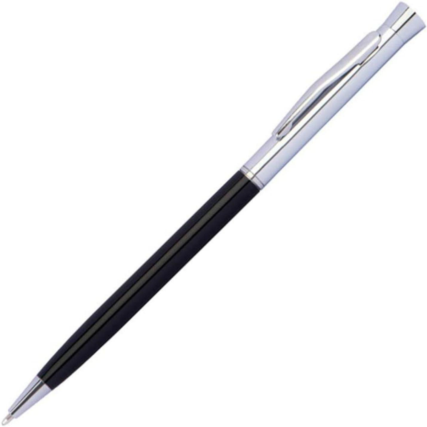 Schrijf in stijl met onze set van 8 slanke metalen balpennen op een witte achtergrond.