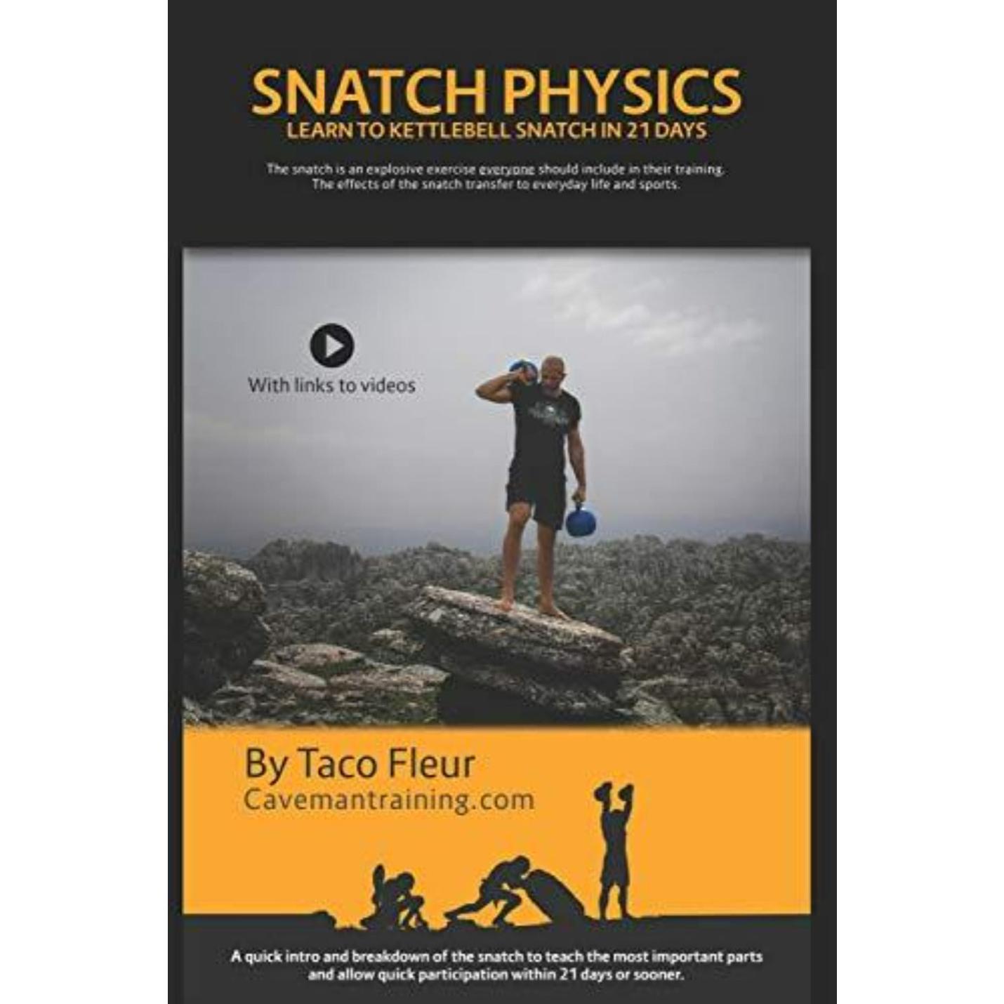 Man die een Snatch Physics-oefening uitvoert met een schilderachtige achtergrond.