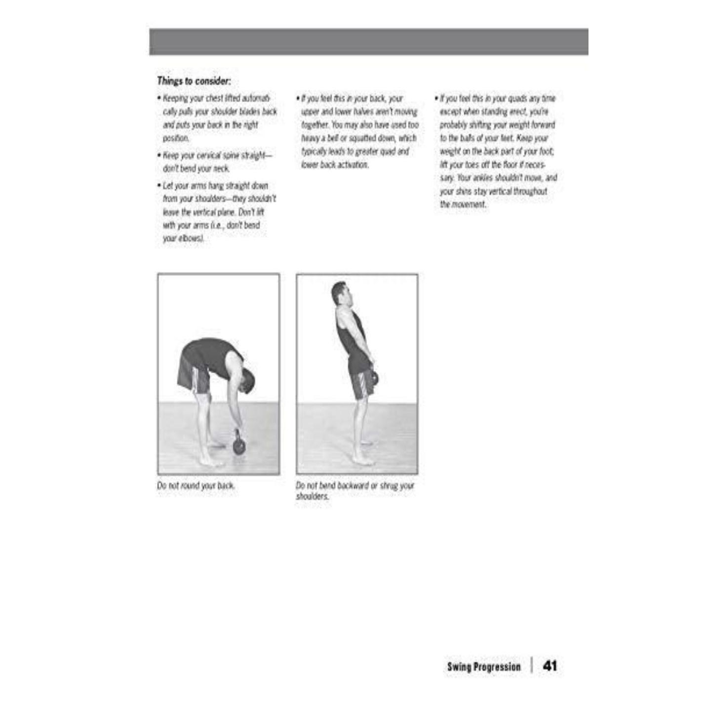 Illustraties die de juiste en onjuiste techniek voor krachttraining demonstreren. Het ultieme Kettlebells-werkboek: het revolutionaire programma om uw hele lichaam te versterken, vorm te geven en te versterken, met instructietips.