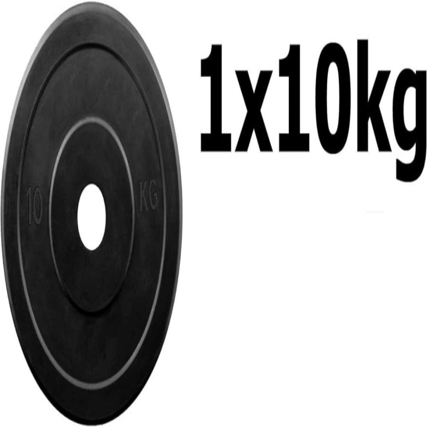 Wil jij thuis of in de sportschool je spieren trainen met een 10-kilogram synthetische stoffen halterschijf naast zijn hoeveelhedenetiket?