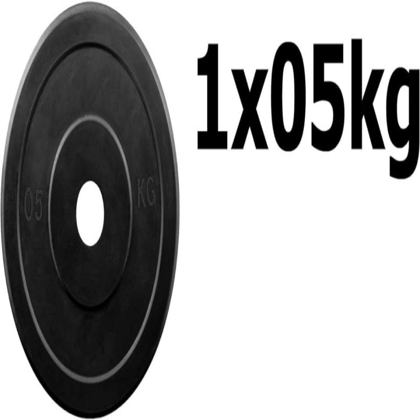 A 5 kg Rubberen Gietijzeren Halterschijf van Wil jij thuis of in de sportschool je spieren trainen? met een label met daaruit voortvloeiende de hoeveelheid en het gewicht.