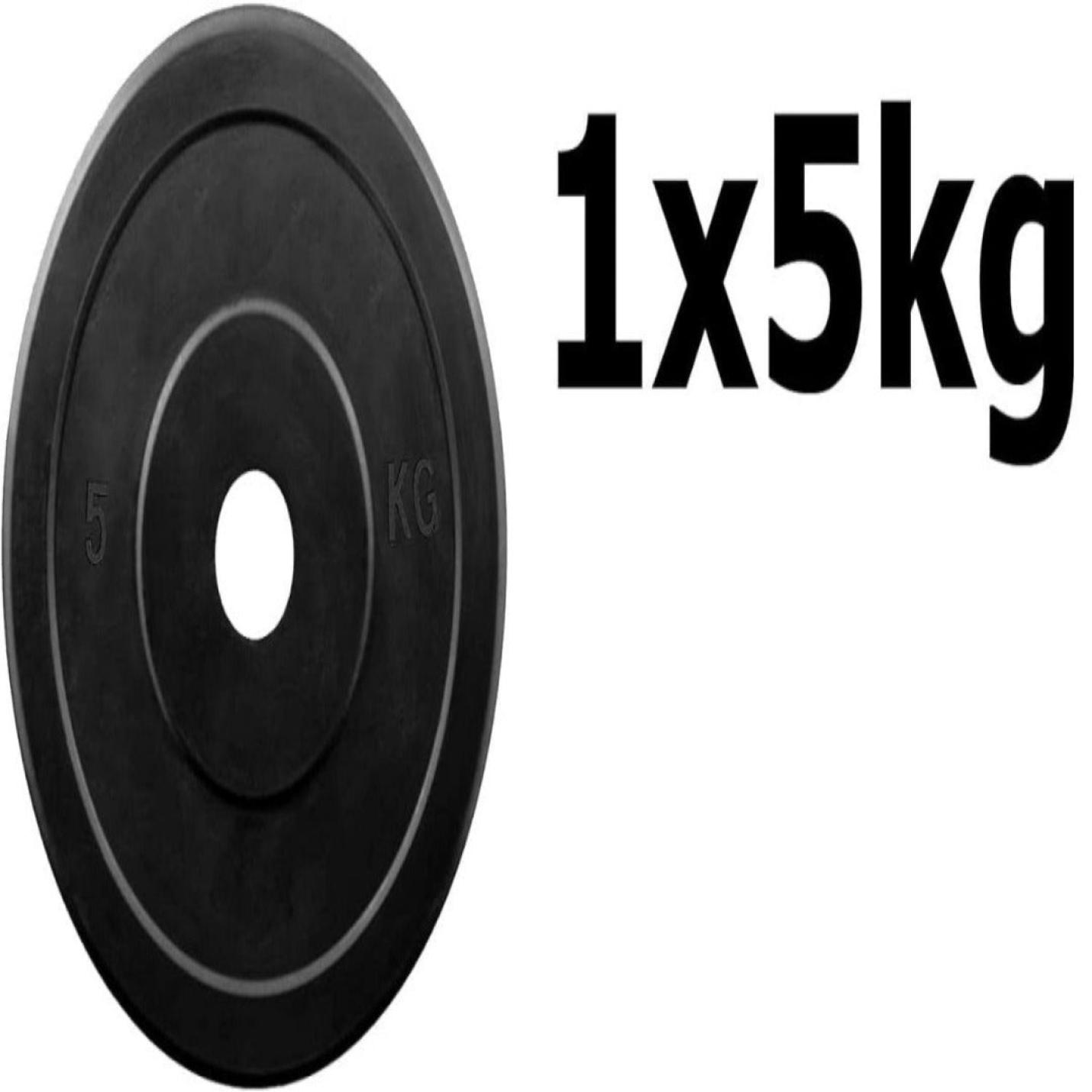 Een enkele 5 kg rubberen stoffen halterschijven met duidelijk aangegeven gewichtsmarkering.

Productnaam: Wil jij thuis of in de sportschool je spieren trainen?