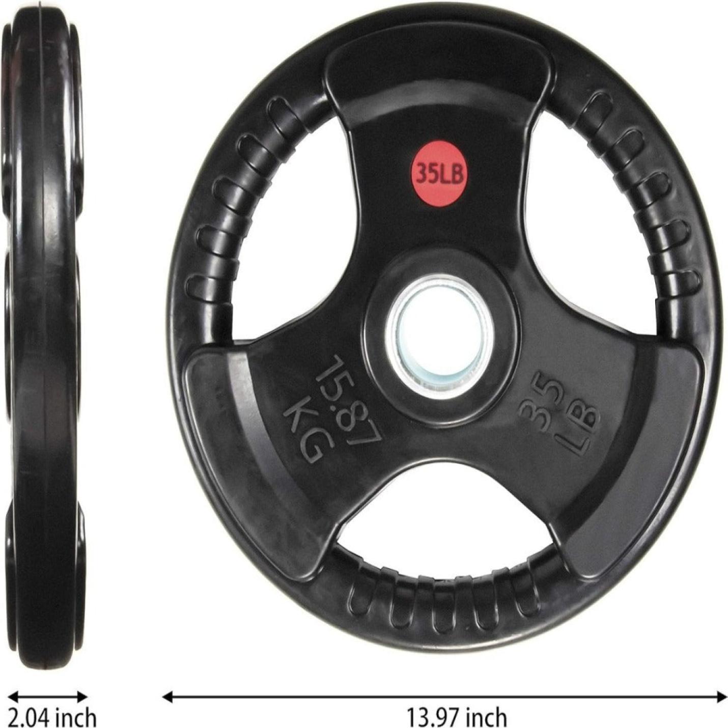 Een 35-pond Word sterker, fitter en haal je fitnessdoelen met onze rubberen gecoate 2-inch Olympische grip barbell gewichtsplaten met afmetingen.