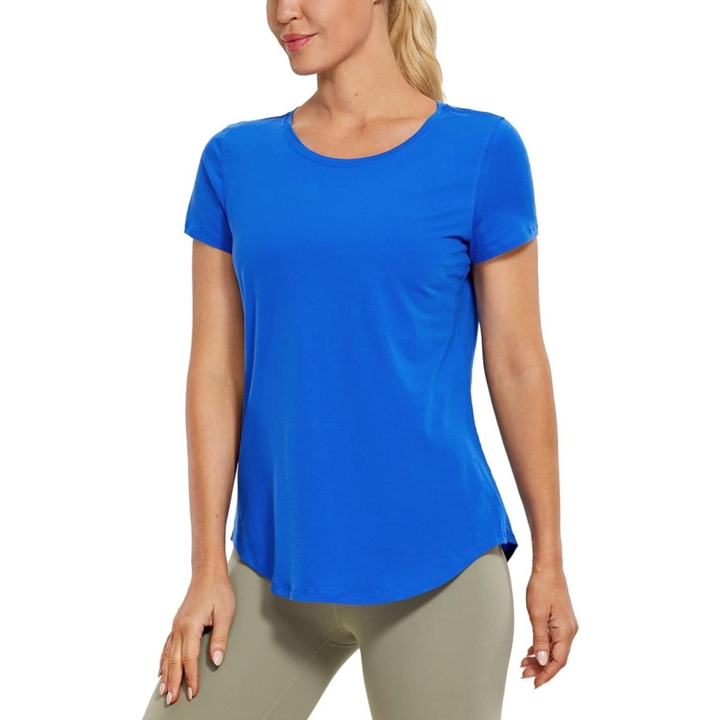 YOGA Vrouwen Sport T-Shirt Korte Mouw Fitness Gym Running Shirt Crewneck Licht Yoga Tops Zomer Top - happygetfit.com