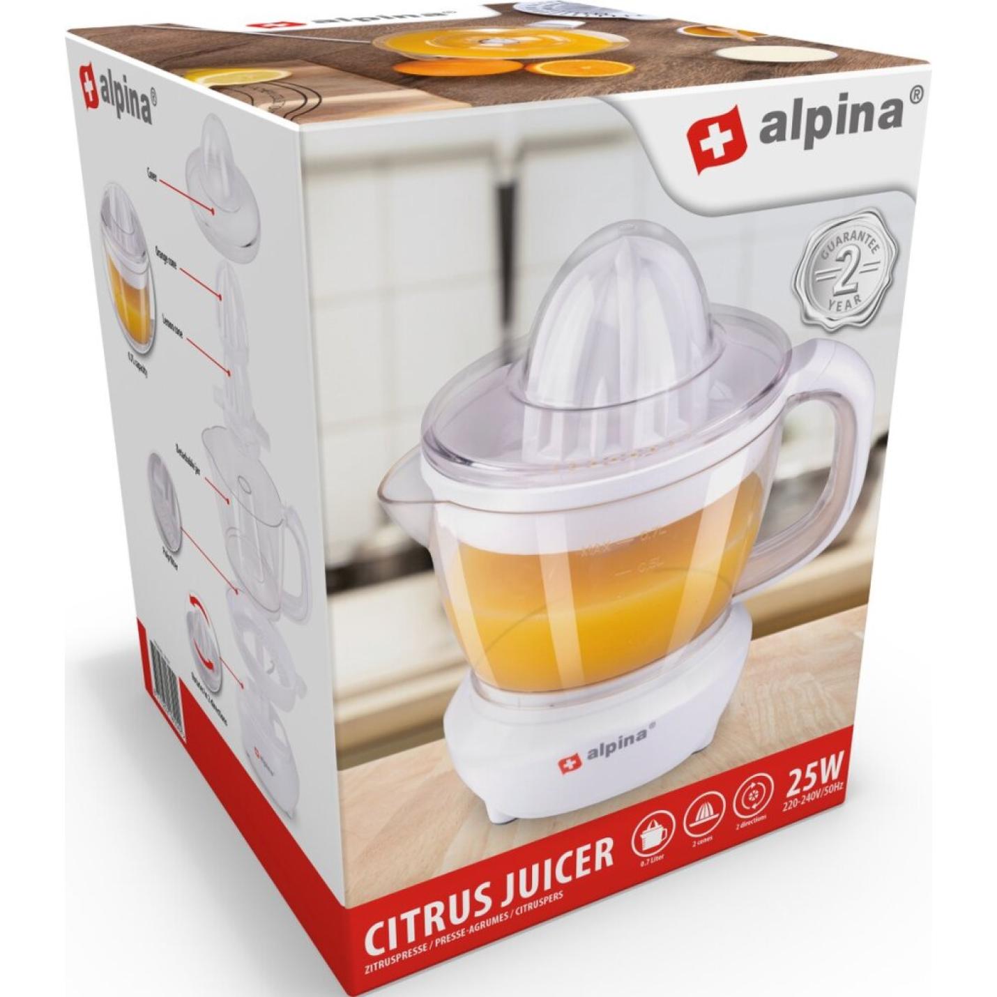 Alpina Citruspers 0,7 Liter 2 Perskegels 2 Draairichtingen 25 Watt Wit