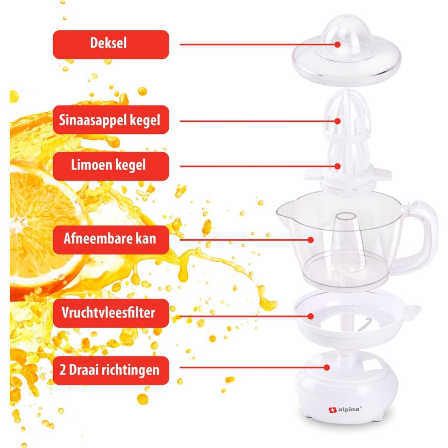 Alpina Citruspers 0,7 Liter 2 Perskegels 2 Draairichtingen 25 Watt Wit