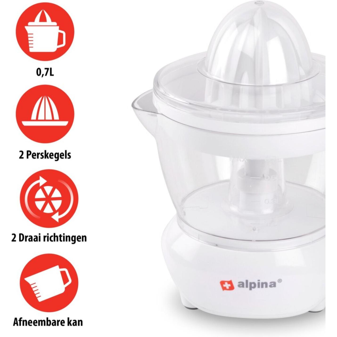 Alpina Citruspers 0,7 Liter 2 Perskegels 2 Draairichtingen 25 Watt Wit