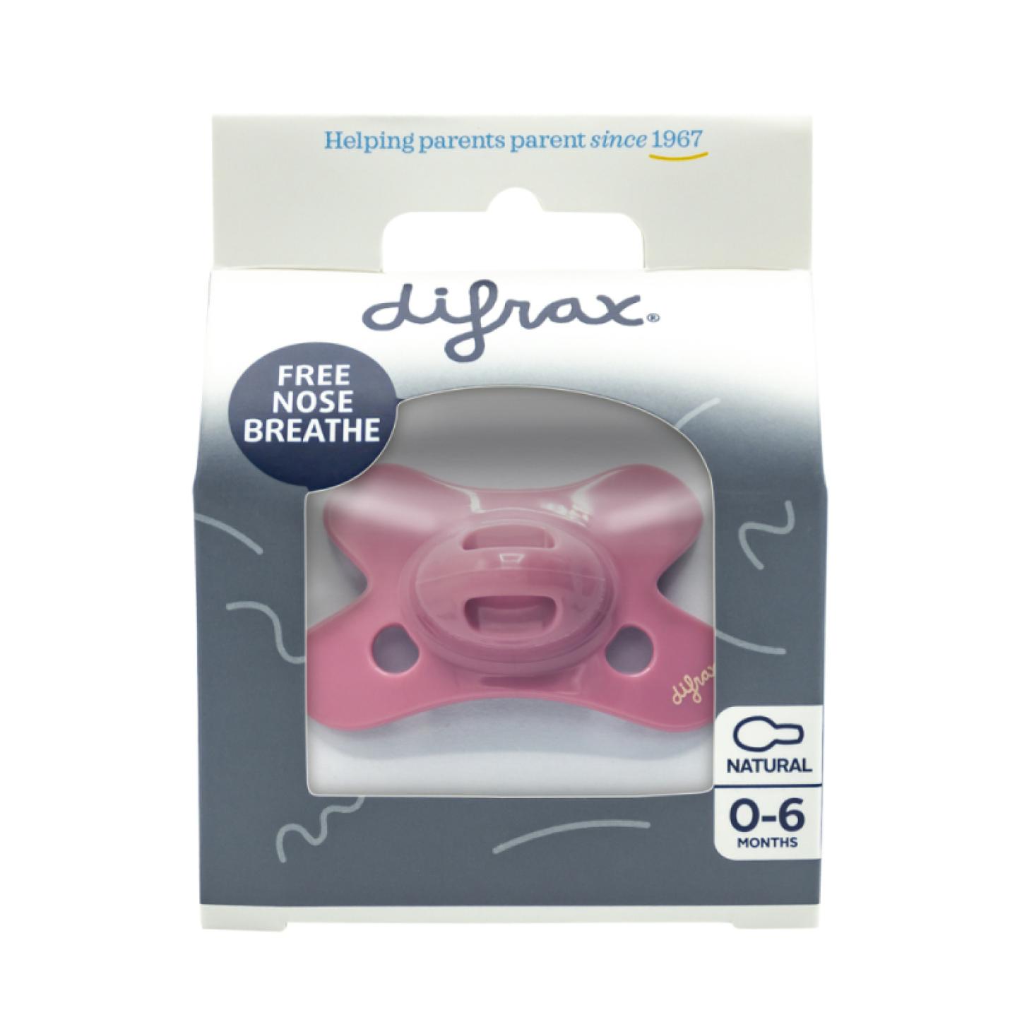 difrax fopsspeen 0-6 maanden raspberry-roze verpakking