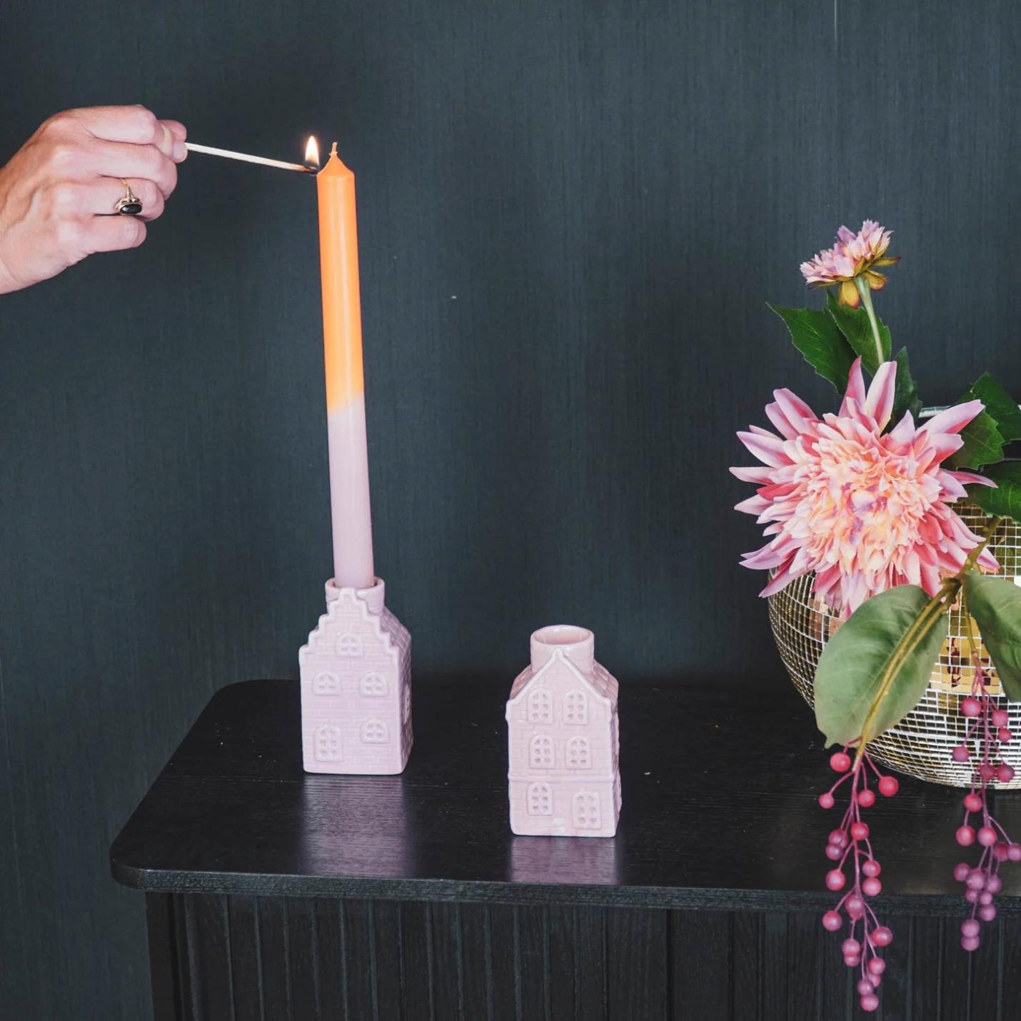 Housevitamin Keramiek kandelaar huis lichtroze; Afbeelding: 2