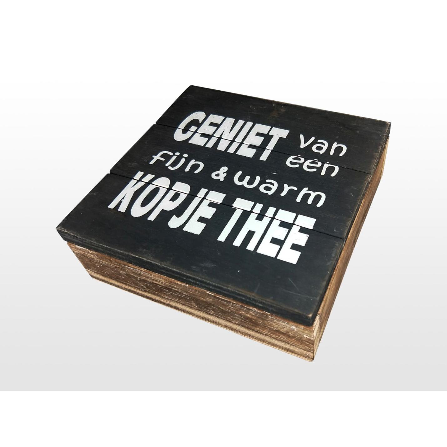 Woodart Theedoos Geniet Zwart/naturel