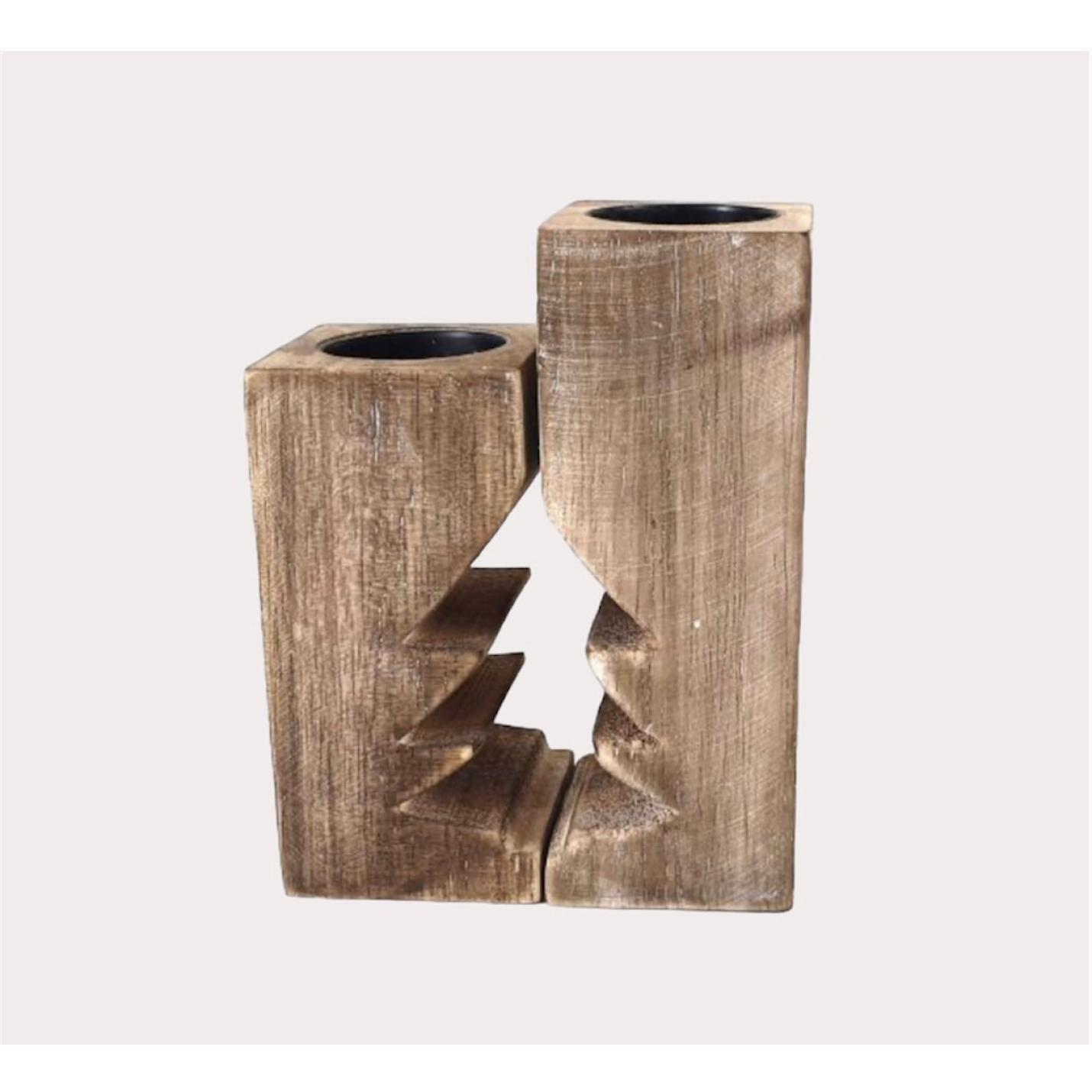 Woodart Waxinelichthouder kerst naturel small