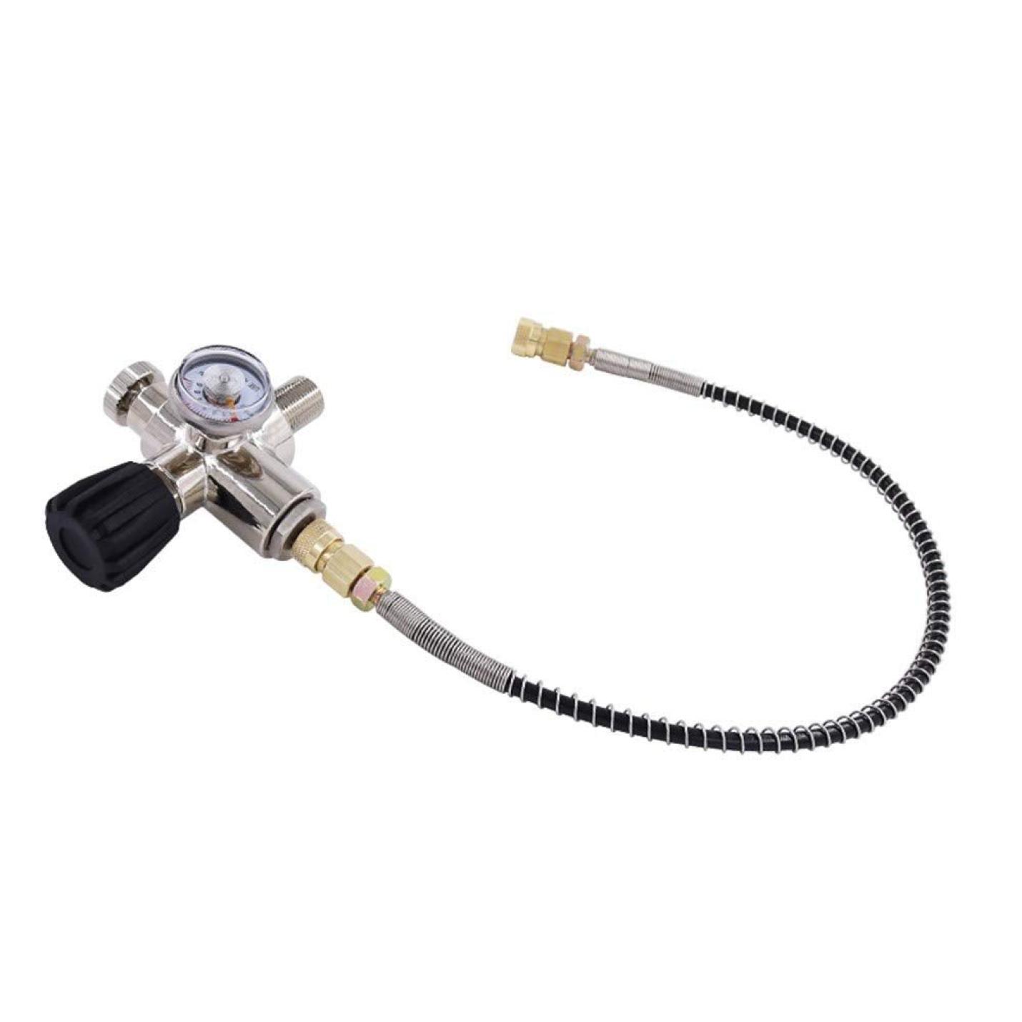 Drukregelaar met manometer, flexibele slang en hoge druk PCP pompmeter.
Productnaam: Ontketen onderwater avonturen met onze zuurstofcilinder - Duik dieper, adem vrij!