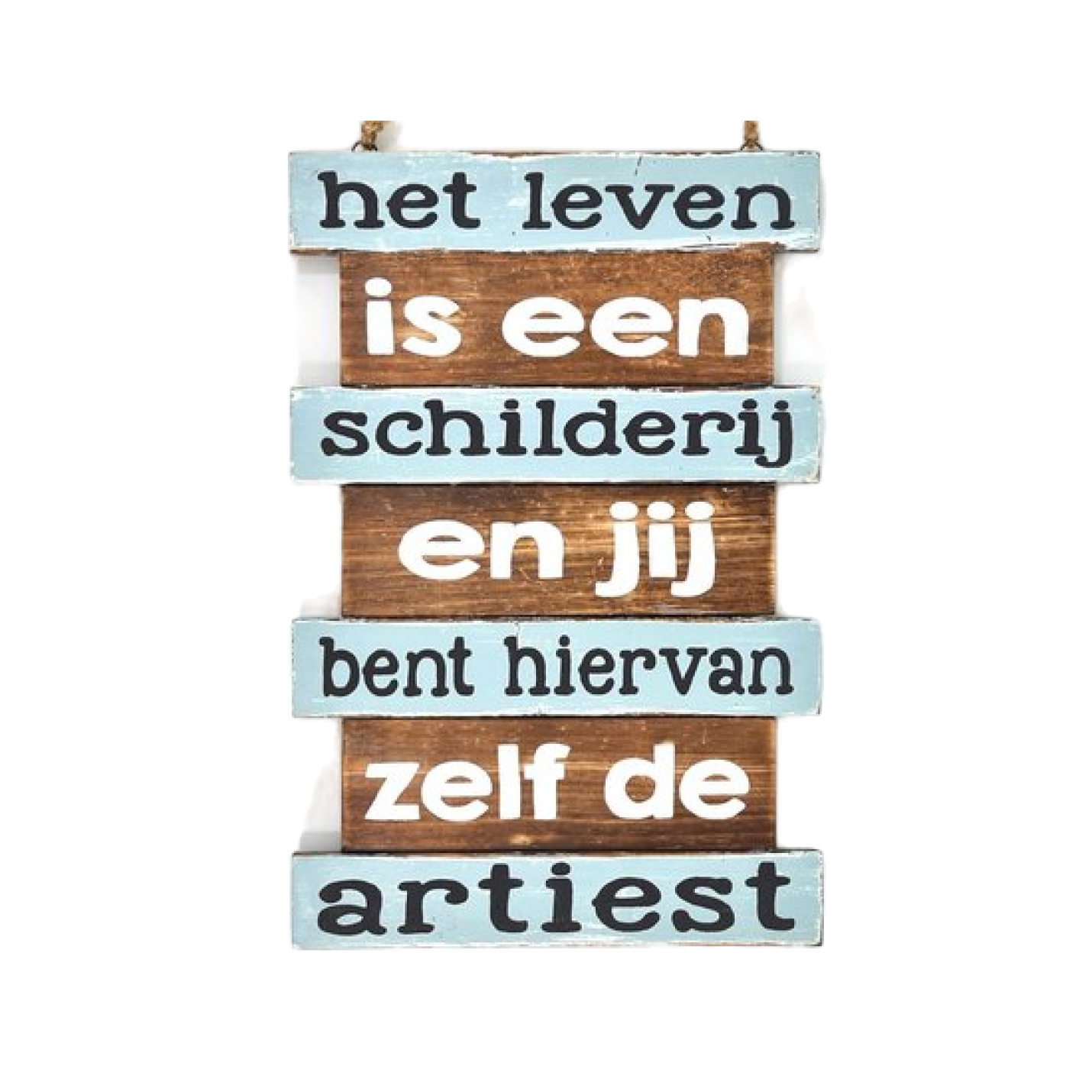 Tekstbord 37x25 cm naturel/blauw 'Het leven is een schilderij'