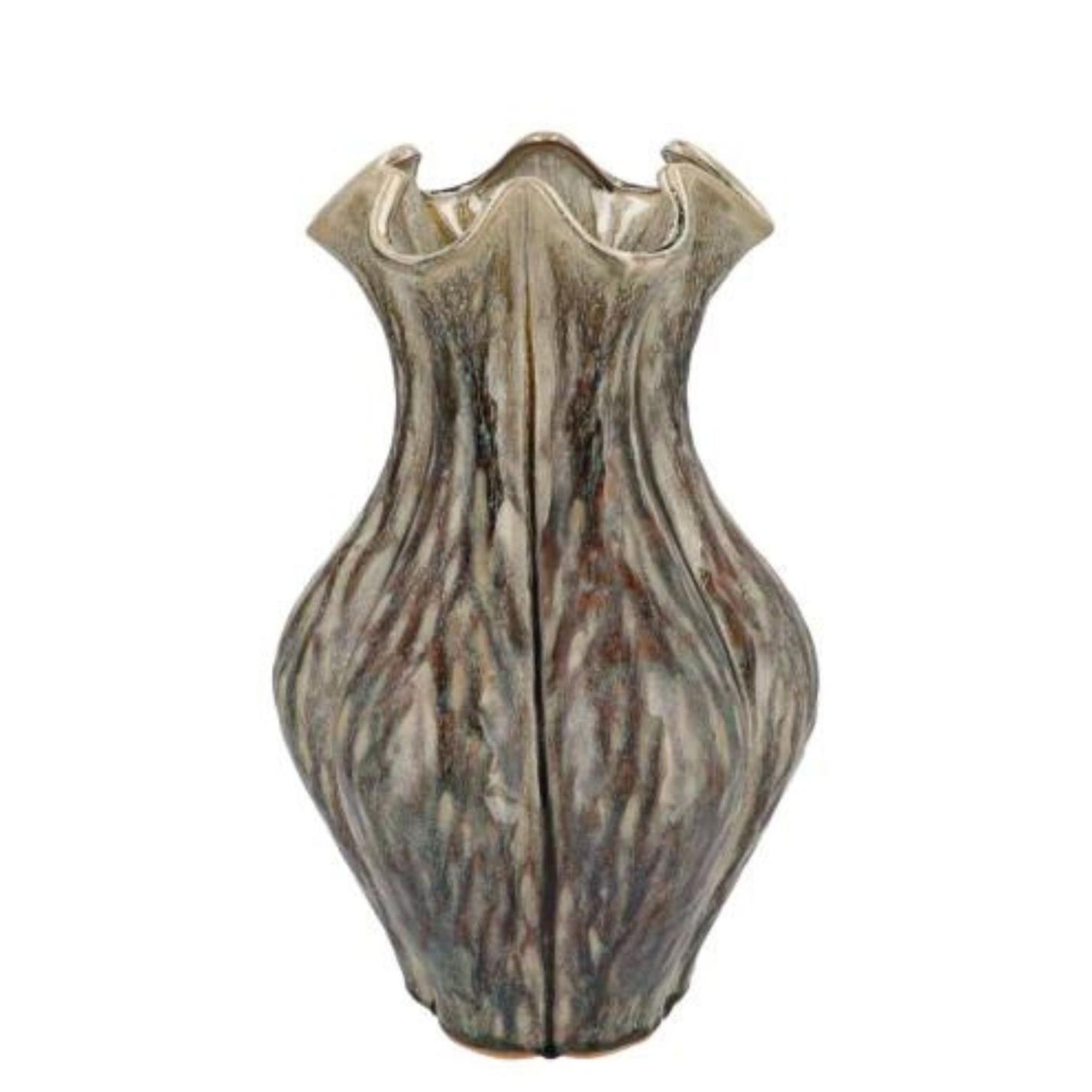 vaas van aardewerk in de kleur groen van 36 cm hoog