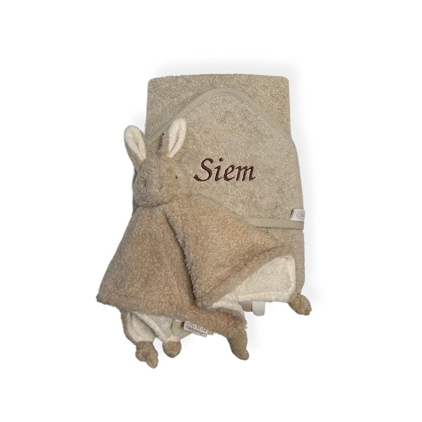 Badcape en knuffeldoekje baby bunny van Little Dutch