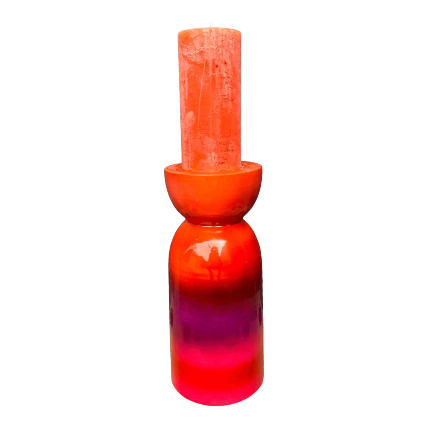 Keramieken Kandelaar met Kleurverloop – Oranje & Roze, 27 cm Hoog; Afbeelding: 2