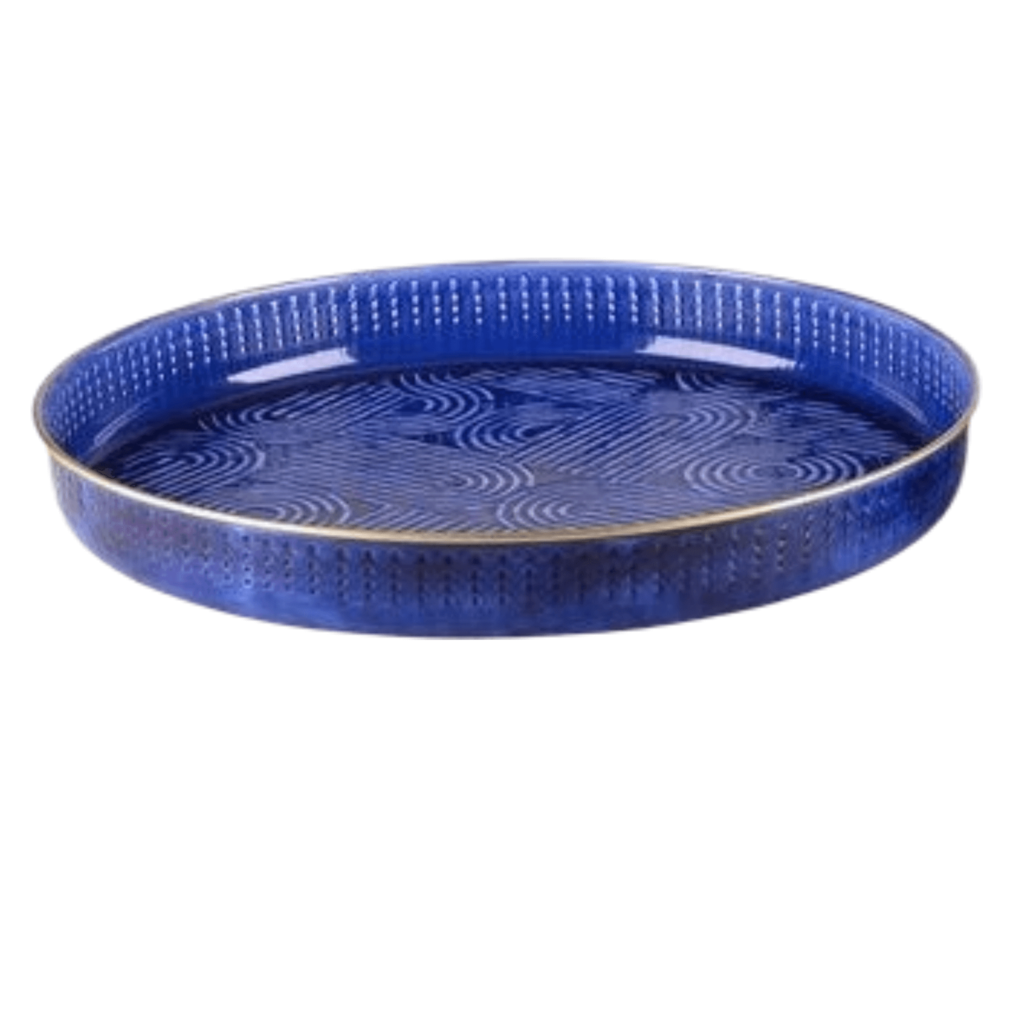 Rond IJzeren Plateau met Keramieklook in twee maten, Blauw - XL Ø45cm