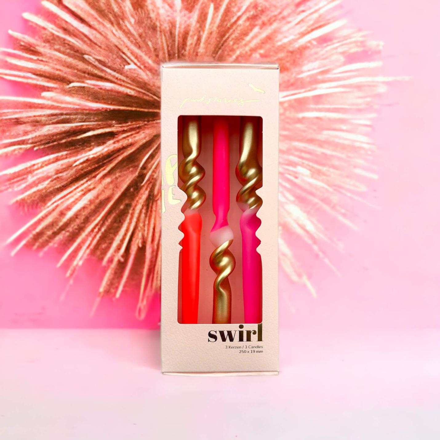 Dip Dye Kaarsenset Golden Hour Swirl  - Roze & Goud (3-Pack); Afbeelding: 3