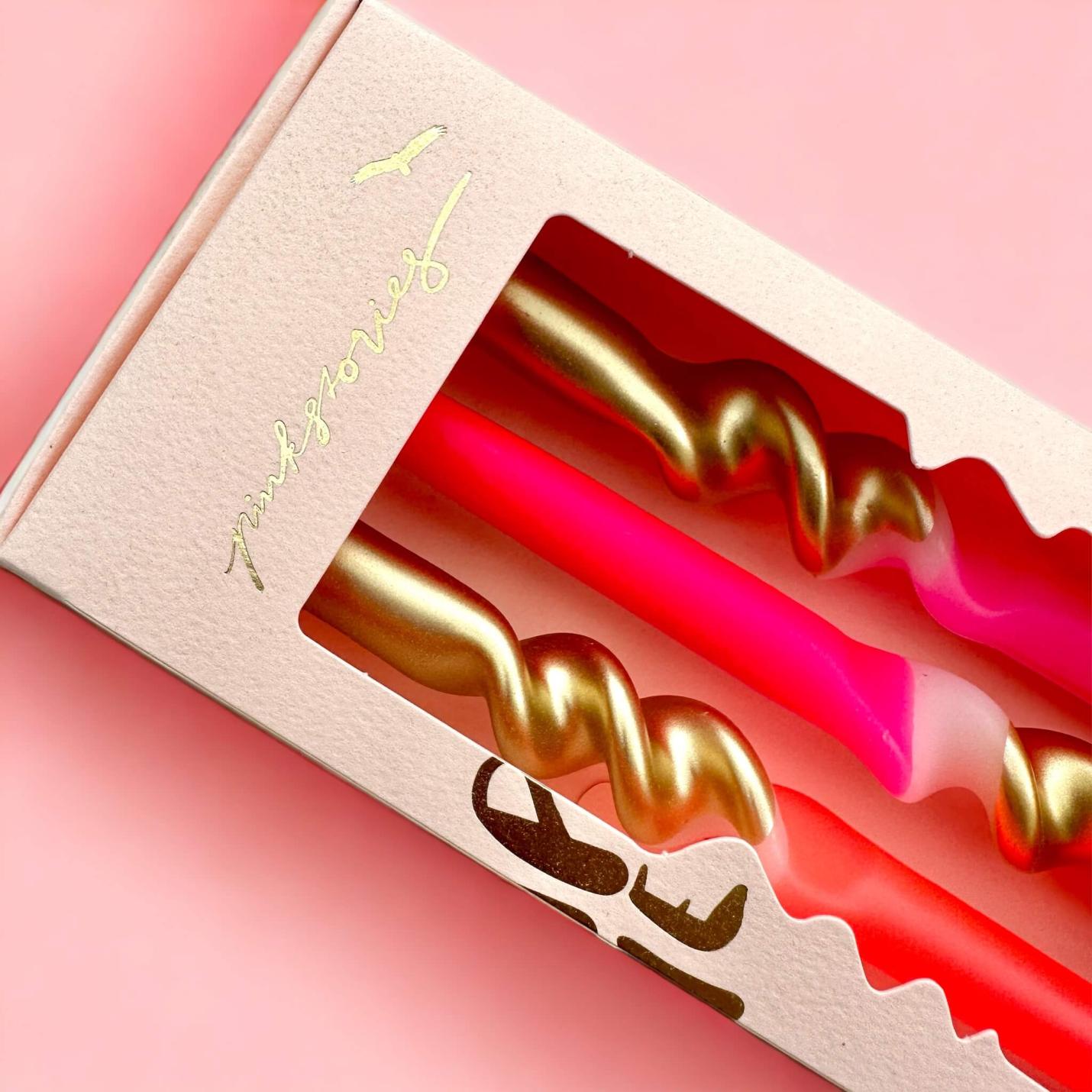 Dip Dye Kaarsenset Golden Hour Swirl  - Roze & Goud (3-Pack); Afbeelding: 2