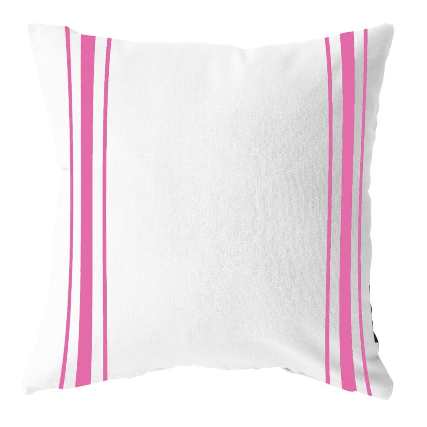 Buitenkussen wit met fuchsia strepen