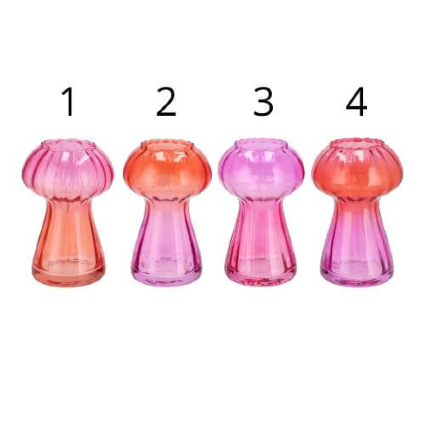 Glazen Paddenstoel Vaasjes –  Roze / Rood - 1