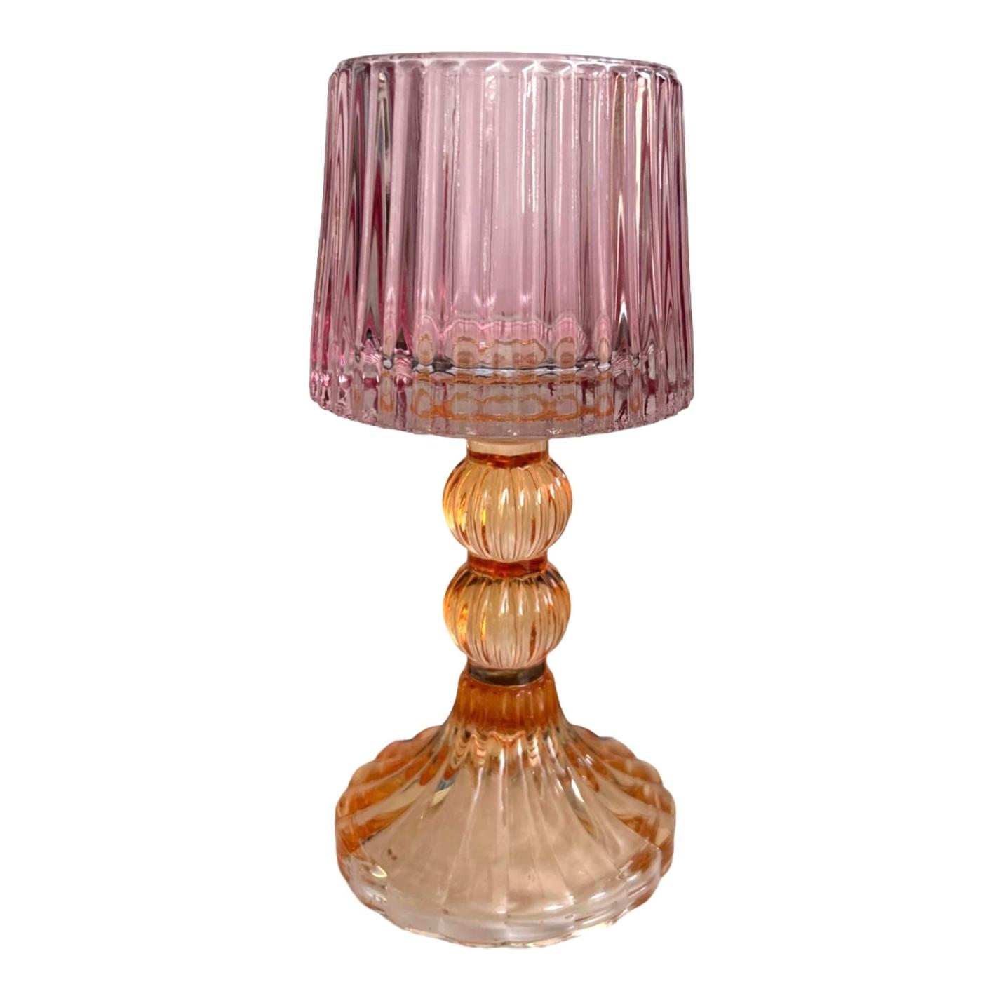 Kandelaar lampenkap voor Theelicht in pastel oranje/roze - groot