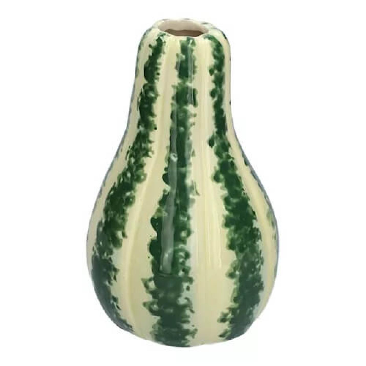 Pompoen Vaas in Keramiek met smalle hals- Groen