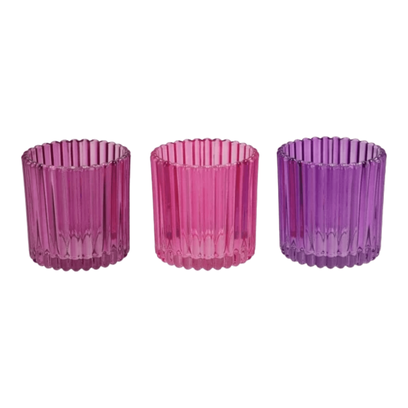 Set van 3 Glazen Waxinelichthouders - roze/paars