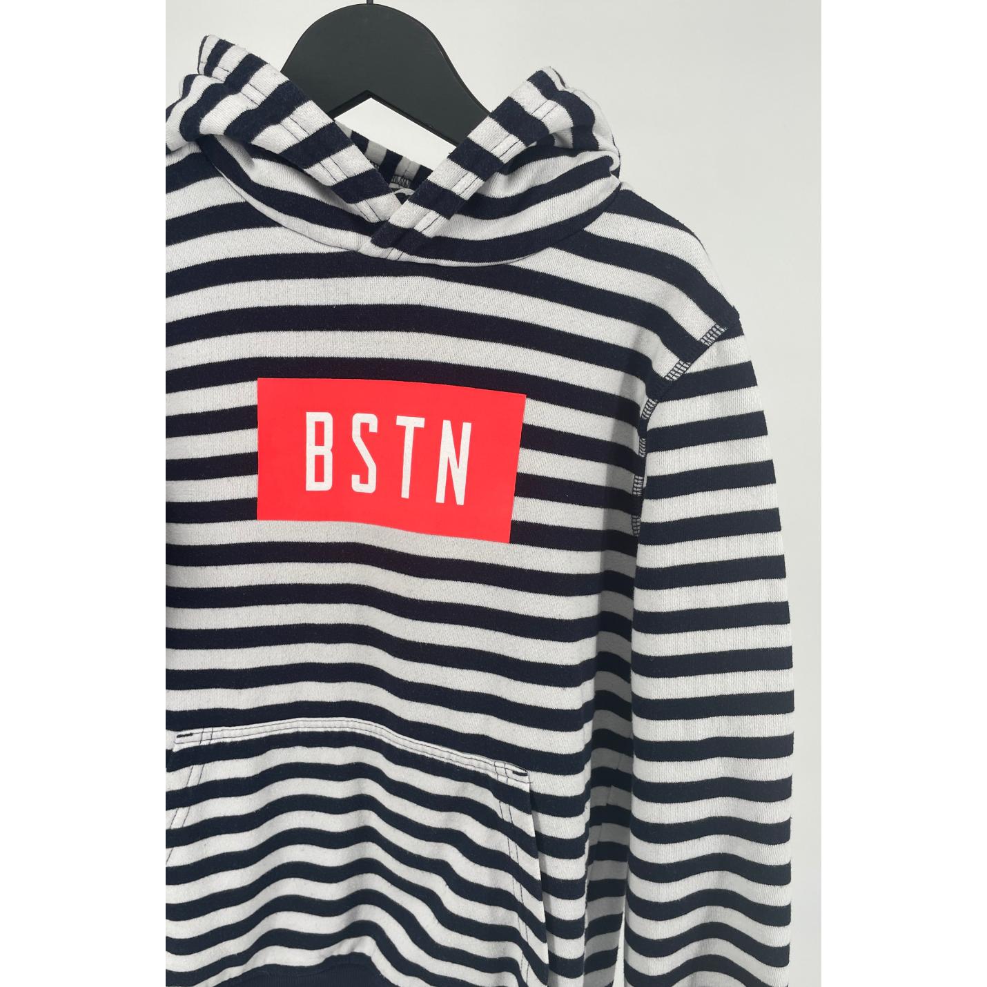 Hoodie Donkerblauw Wit Gestreept met Box Logo Maat 128 / 134; Afbeelding: 3