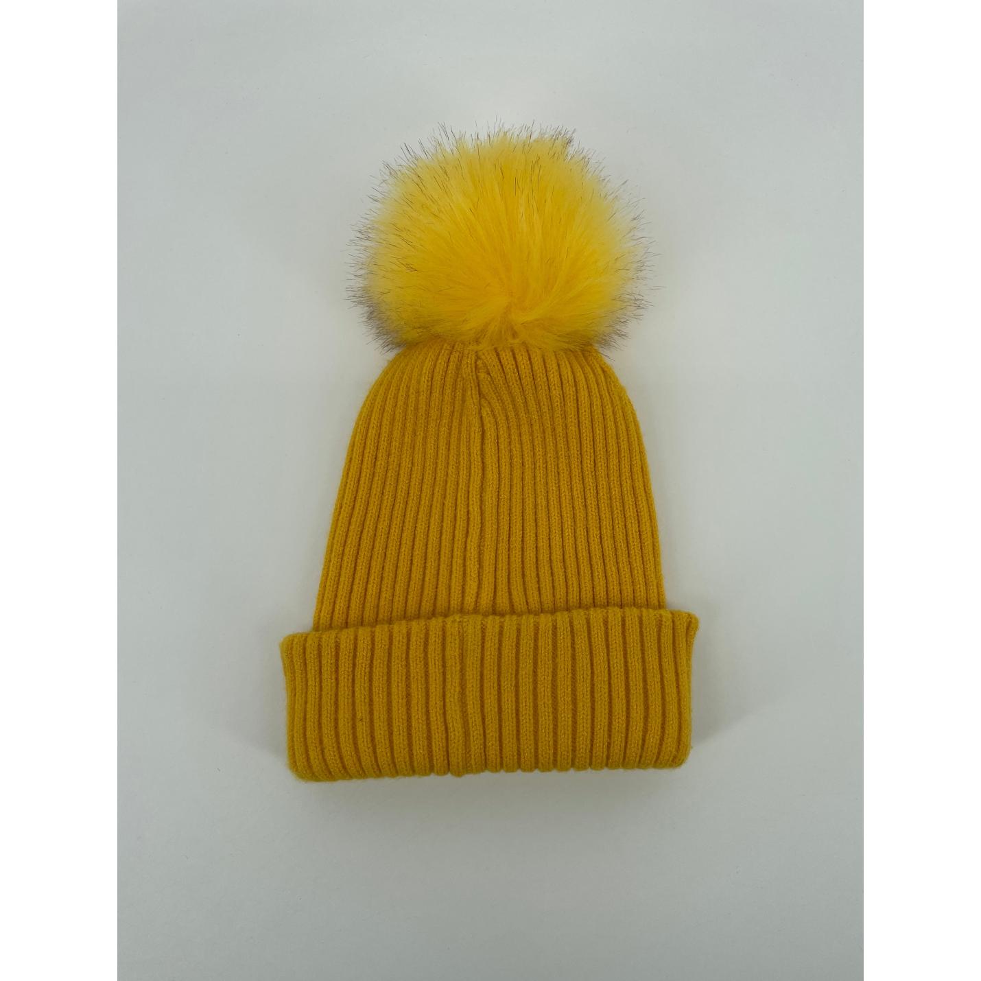 Muts Geel Pompon Maat 4 - 8 Jaar; Afbeelding: 2