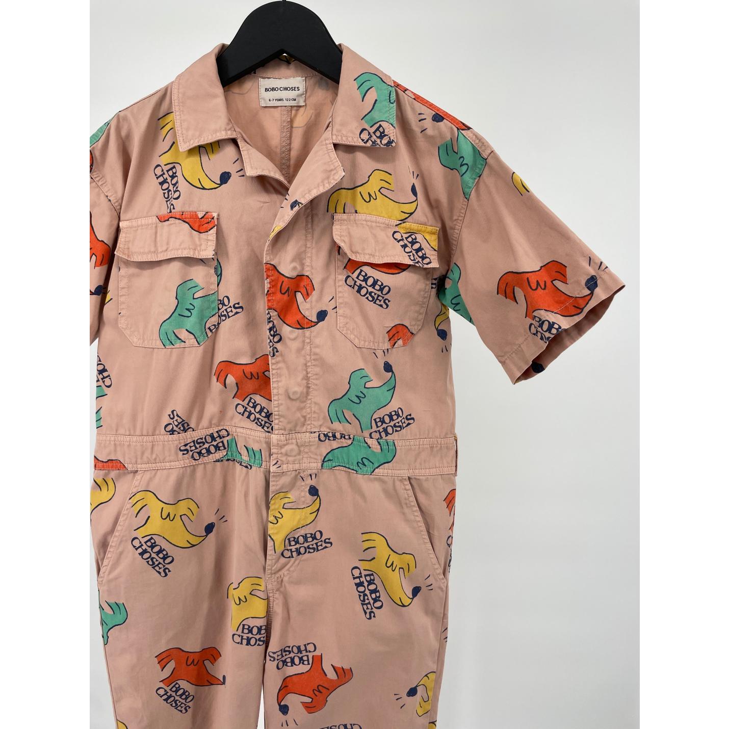 Jumpsuit Overal Beige Korte Mouw Hondjes Print Maat 116 / 122; Afbeelding: 3
