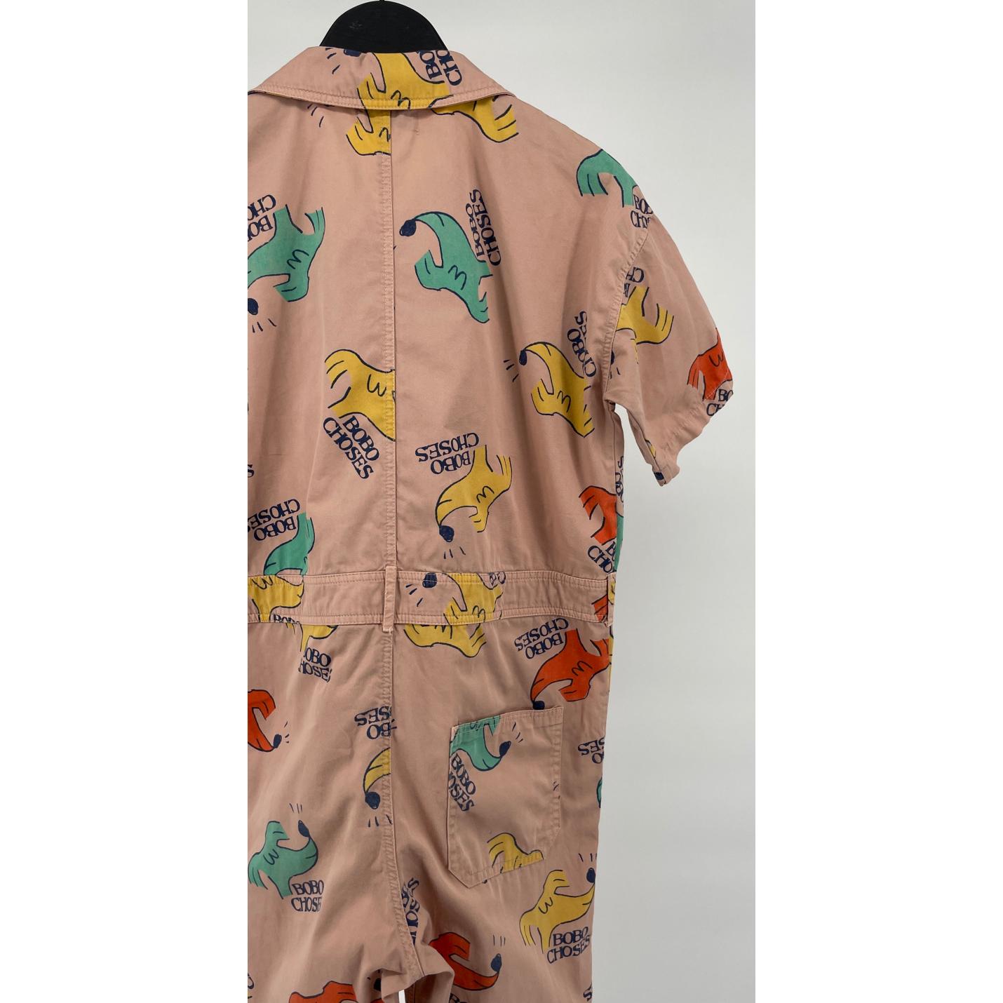 Jumpsuit Overal Beige Korte Mouw Hondjes Print Maat 116 / 122; Afbeelding: 5