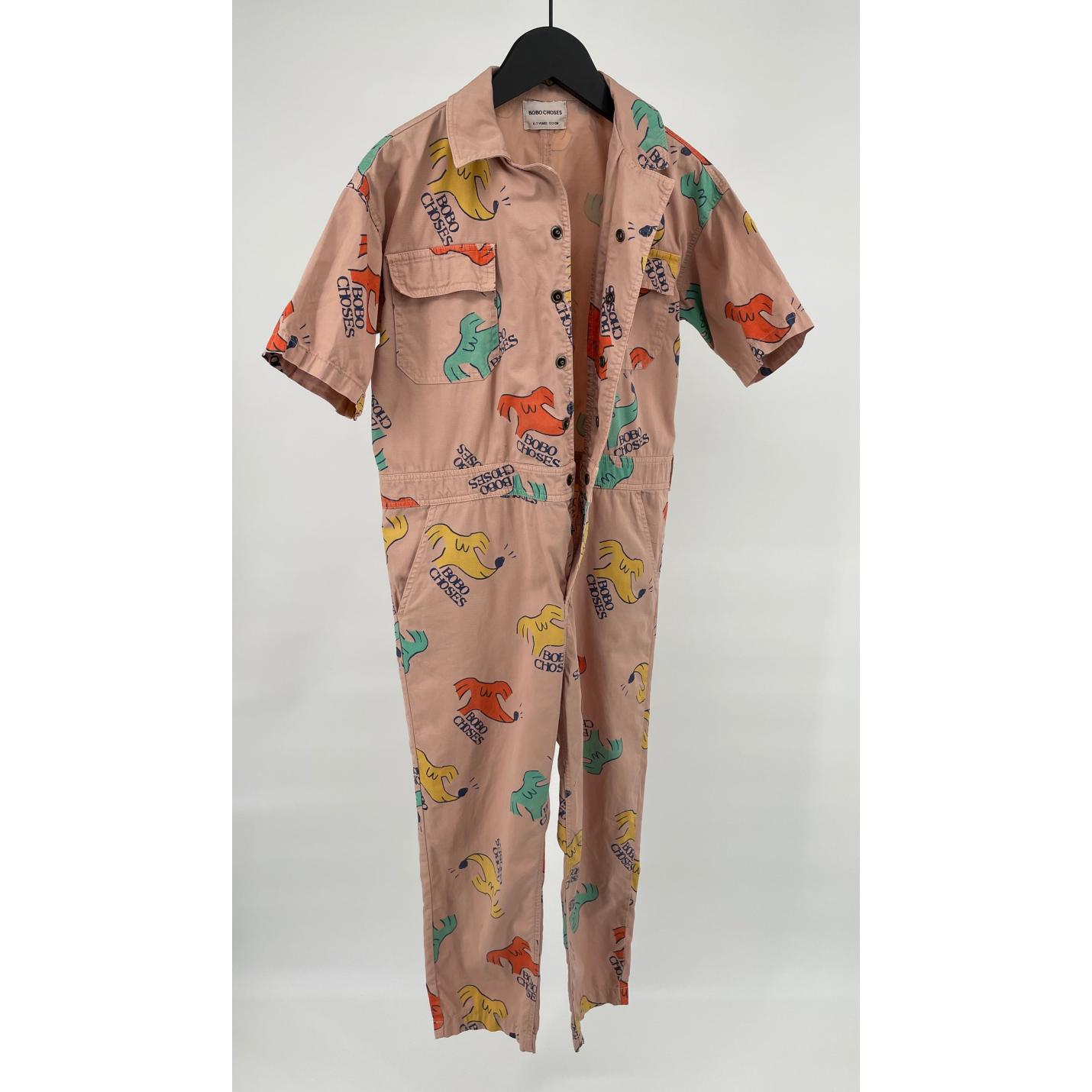 Jumpsuit Overal Beige Korte Mouw Hondjes Print Maat 116 / 122; Afbeelding: 6