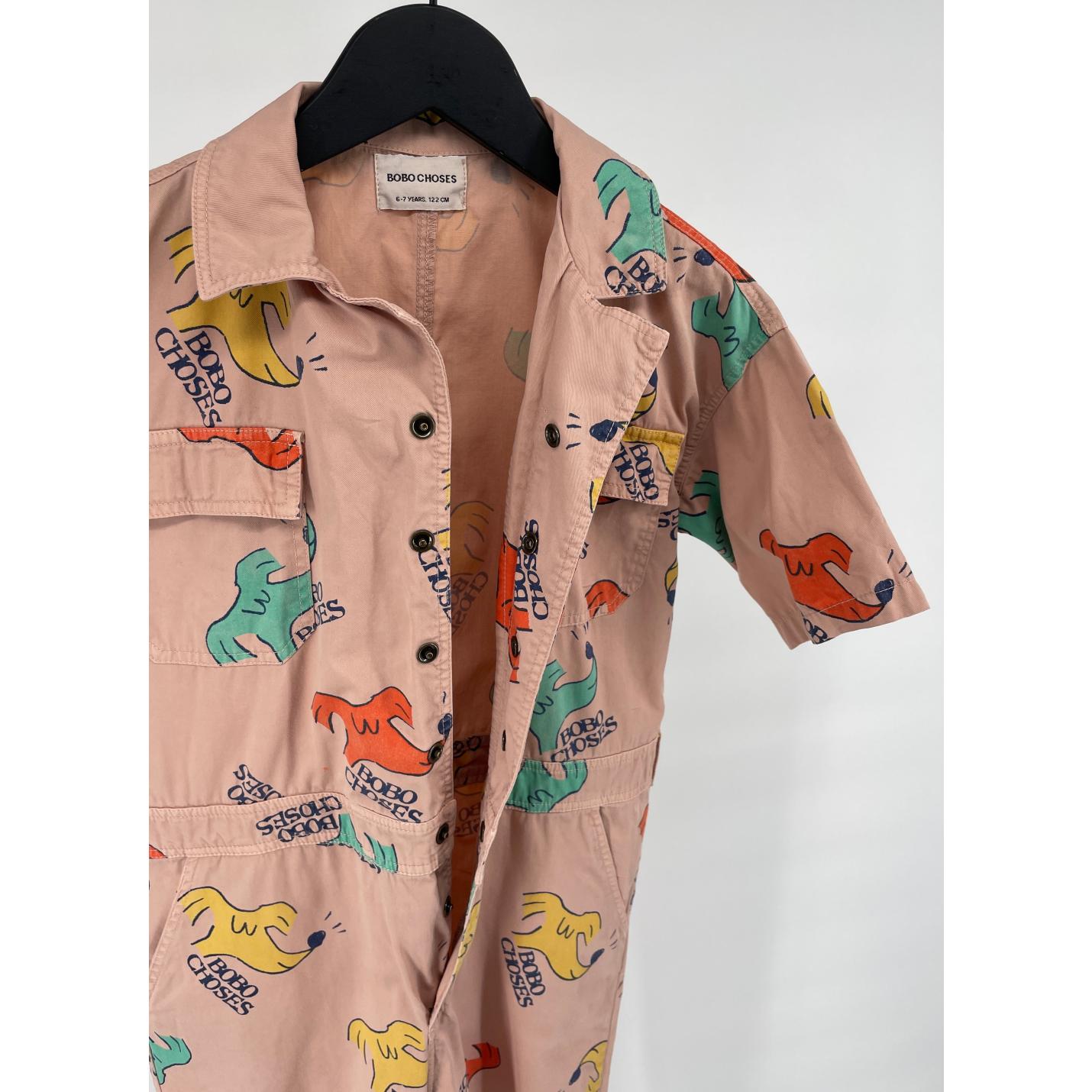 Jumpsuit Overal Beige Korte Mouw Hondjes Print Maat 116 / 122; Afbeelding: 7
