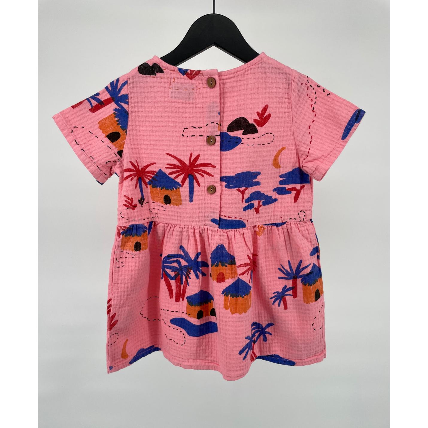 Jurk Roze Korte Mouw Afrika Print Maat 92 / 98; Afbeelding: 3