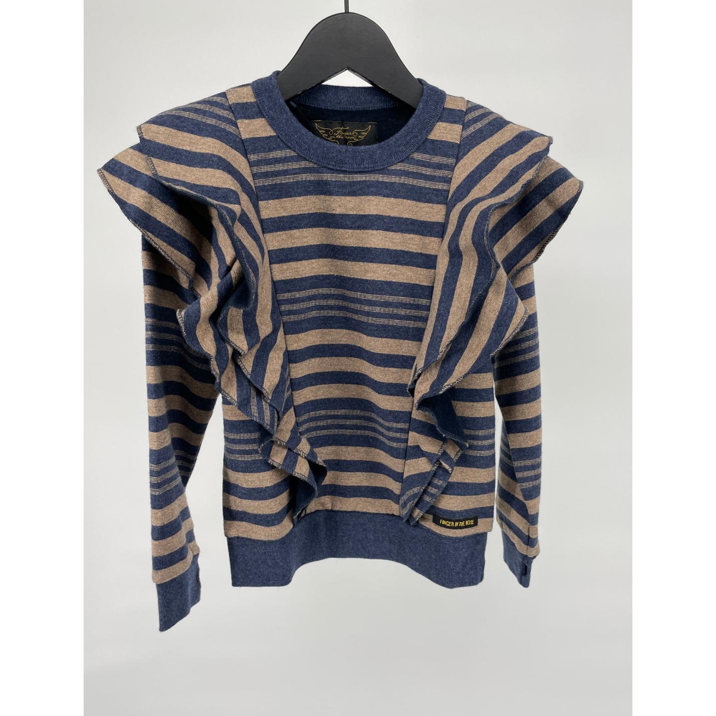 Trui Blauw Bruin Gestreept Roesjes - 110 - Nieuw; Afbeelding: 3