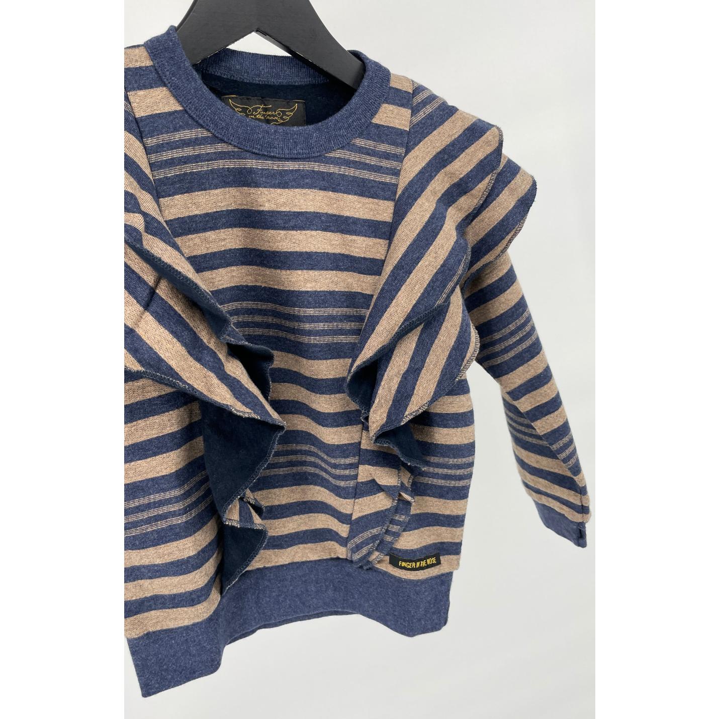 Trui Blauw Bruin Gestreept Roesjes - 110 - Nieuw; Afbeelding: 5