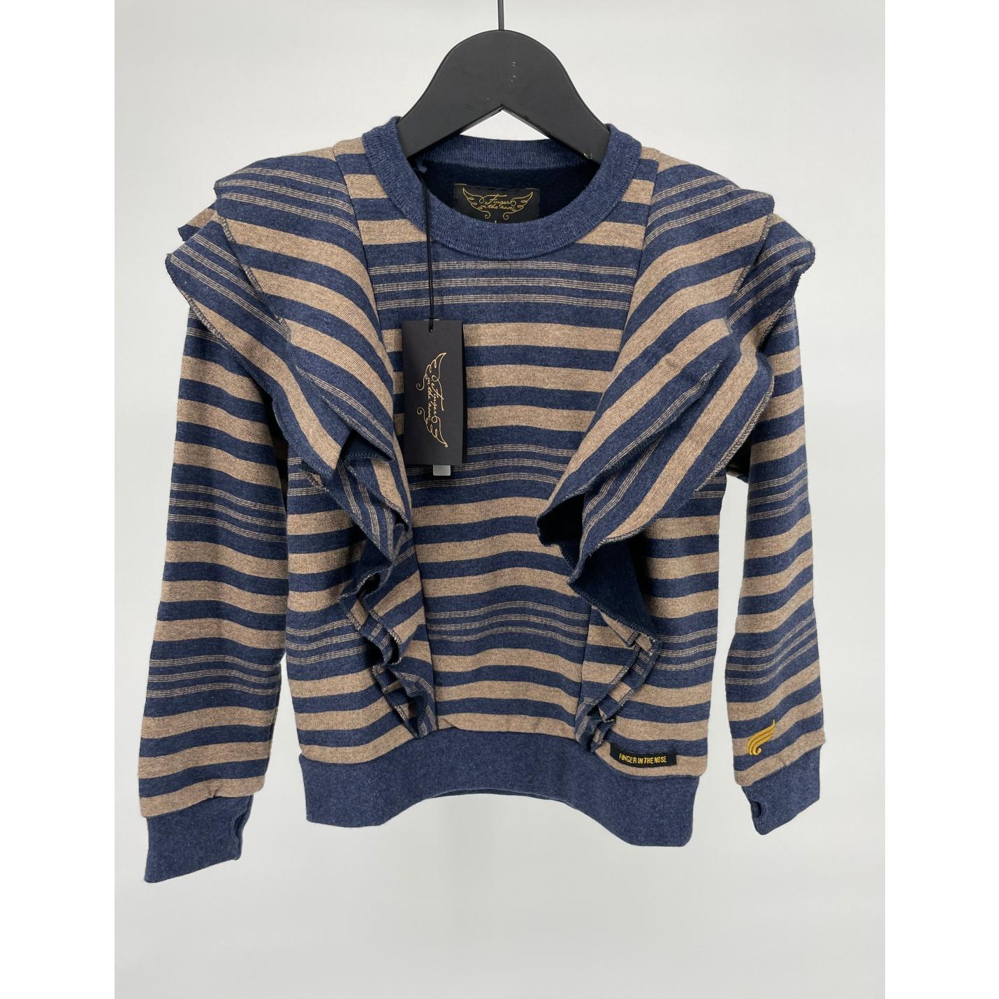Trui Blauw Bruin Gestreept Roesjes - 110 - Nieuw; Afbeelding: 7