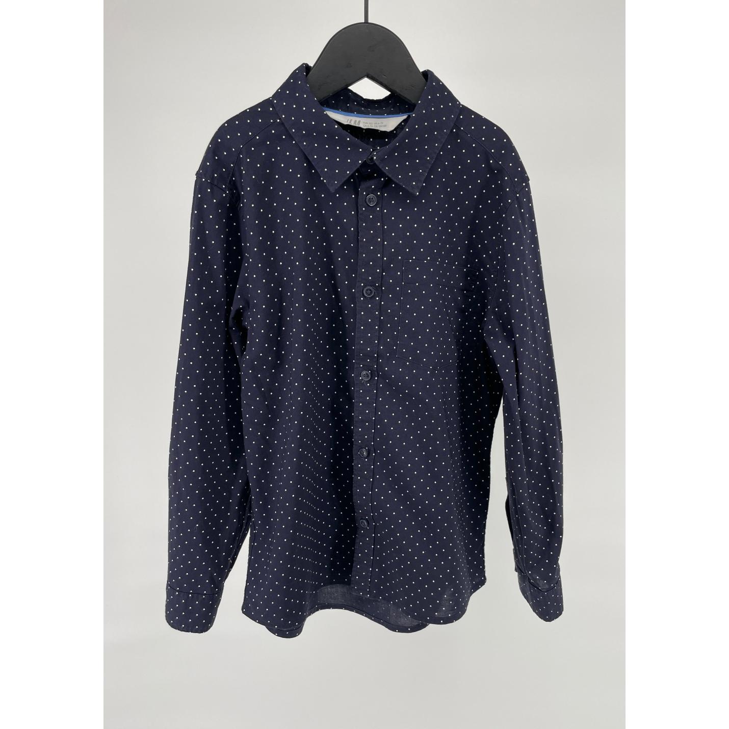 Overhemd Donkerblauw Witte Stippen - 110 - Zo goed als nieuw; Afbeelding: 2