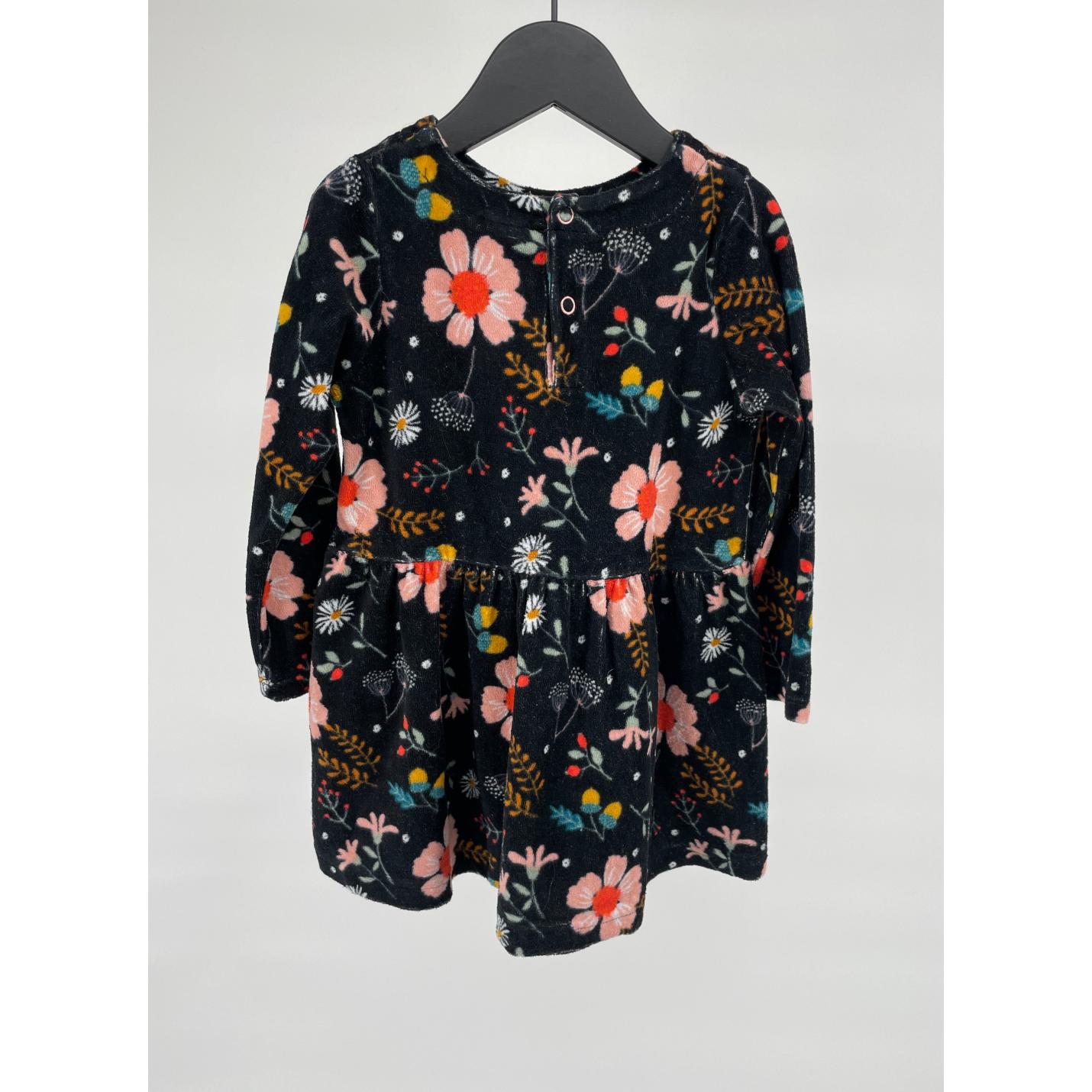 Jurk Zwart Bloemen Velours Maat 98; Afbeelding: 2