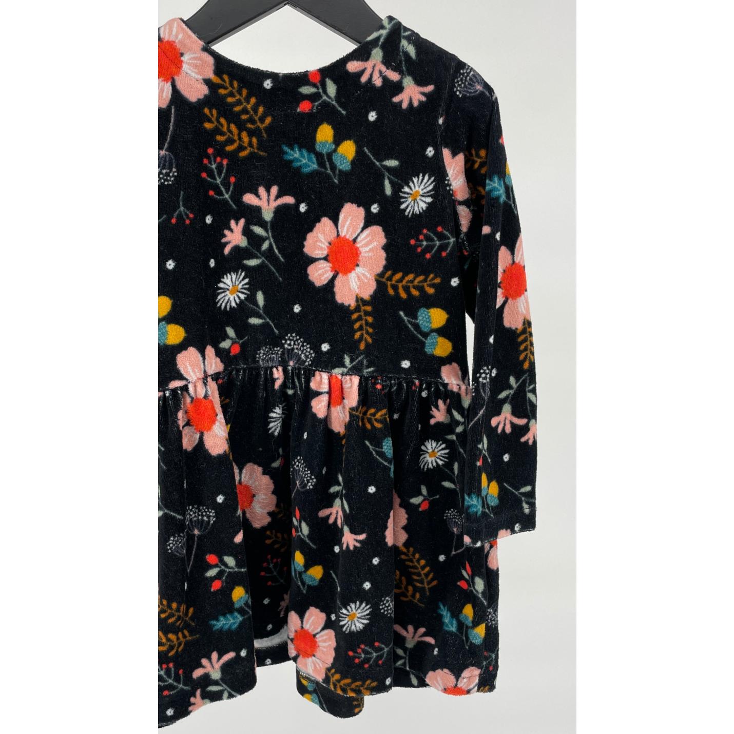 Jurk Zwart Bloemen Velours Maat 98; Afbeelding: 3