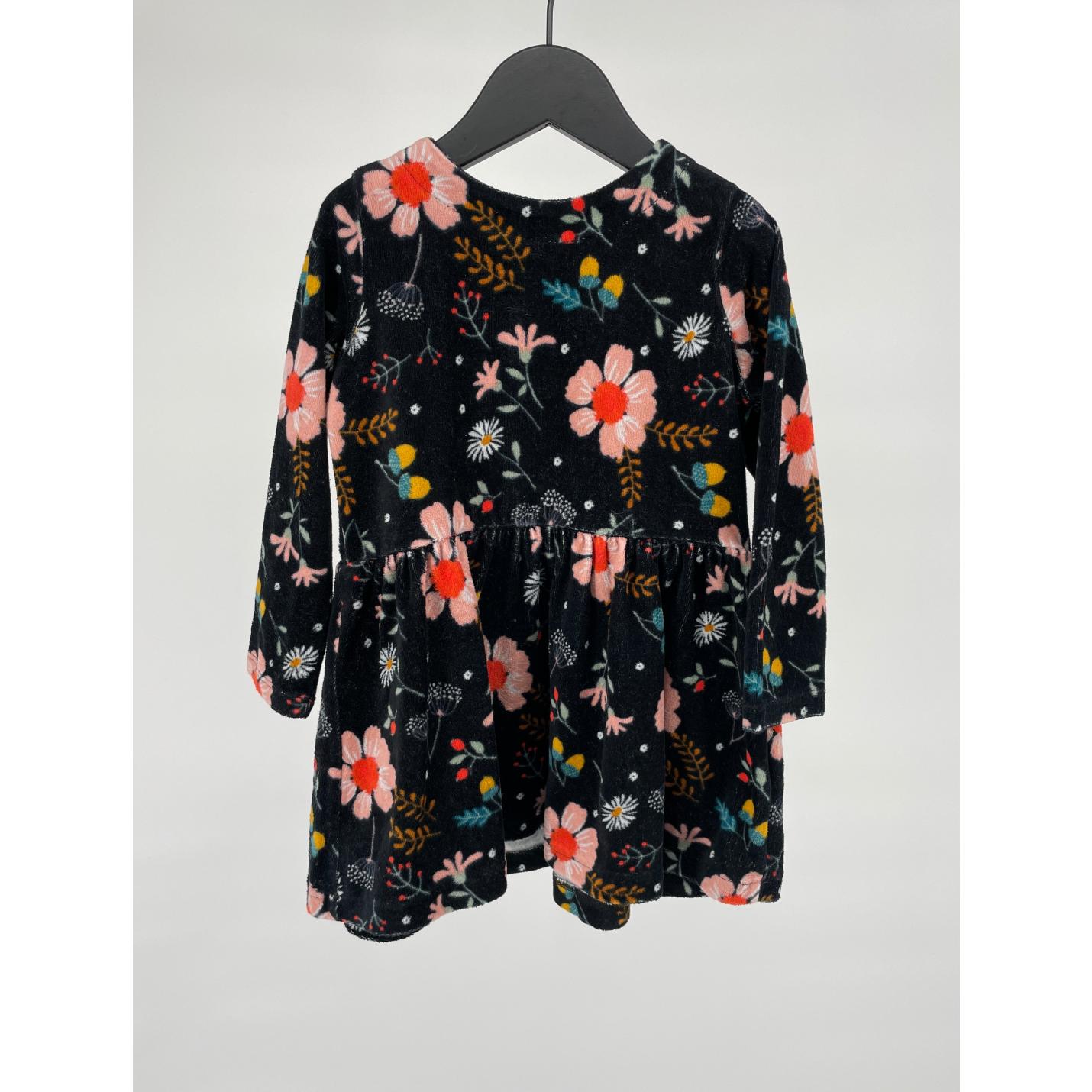Jurk Zwart Bloemen Velours Maat 98