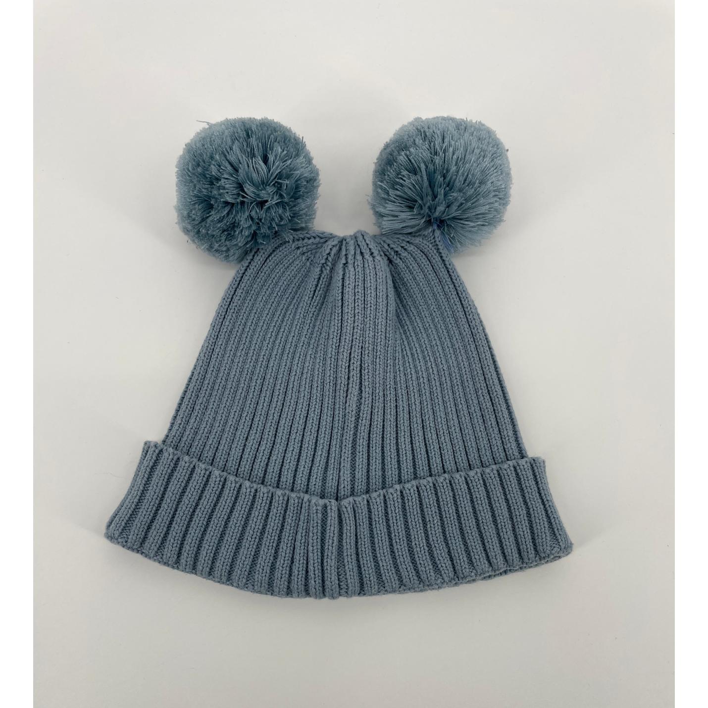 Muts Lichtblauw met Pompons Maat 3 - 9 Jaar