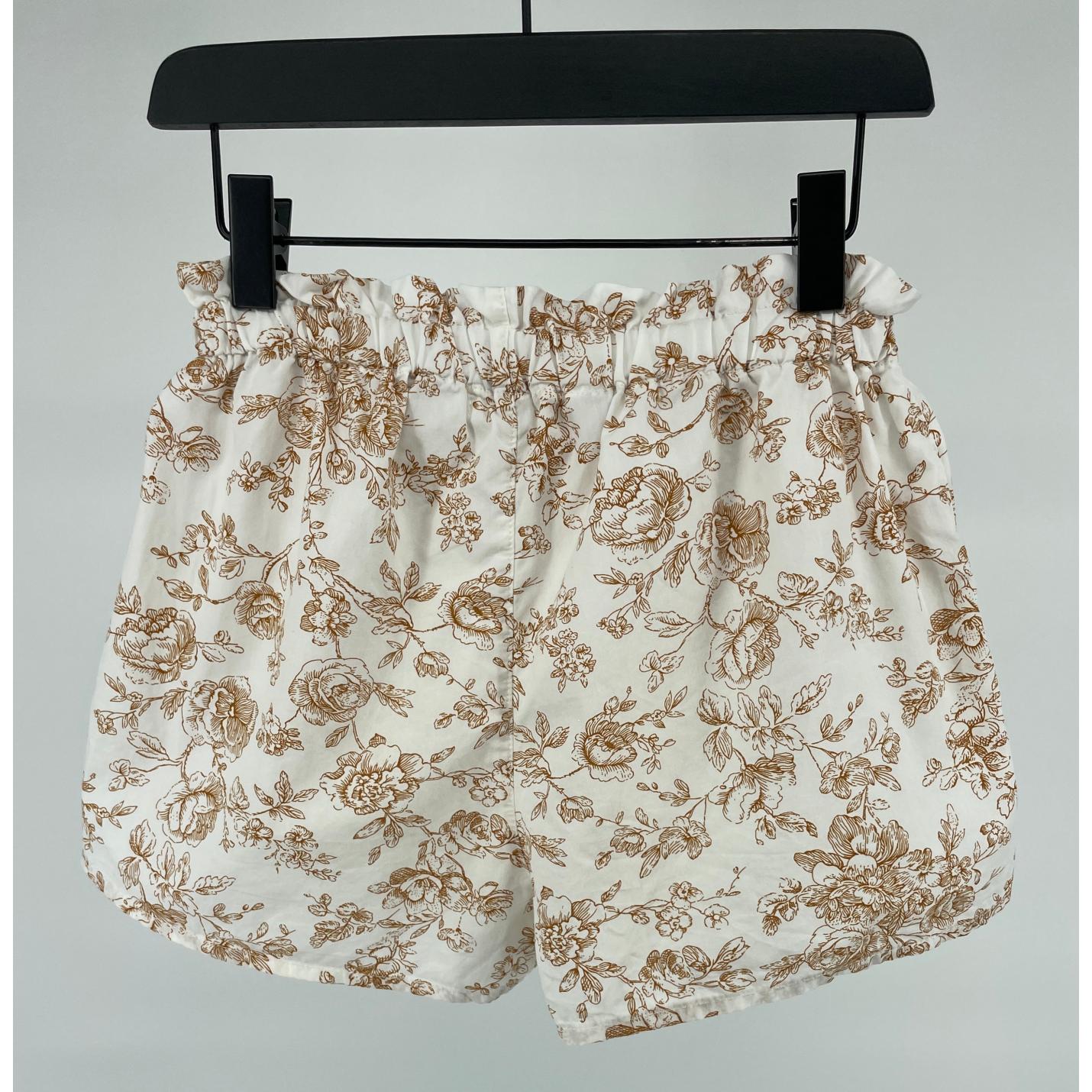 Korte Broek Beige Bruine Bloemetjes Maat 128; Afbeelding: 2