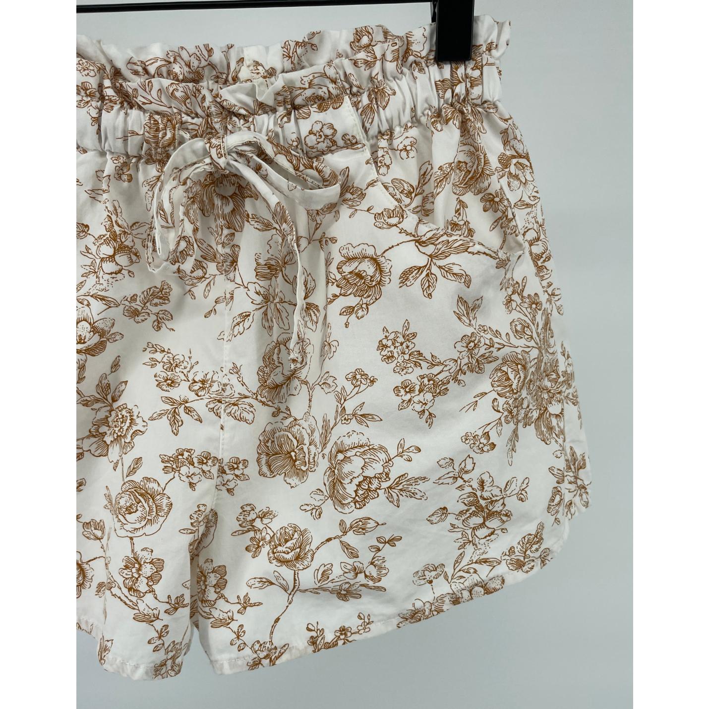 Korte Broek Beige Bruine Bloemetjes Maat 128; Afbeelding: 3